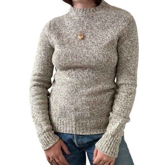 Vintage LL Bean Womens 1970s Tan Brown Wool Fisherman Crewneck Sweater Sz M - Picture 1 of 9